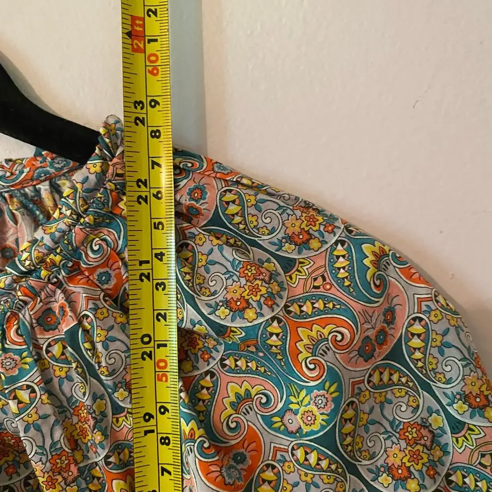 J. Crew Liberty Fabric Blue Pink Paisley Button Down Peasant Blouse Women Small
